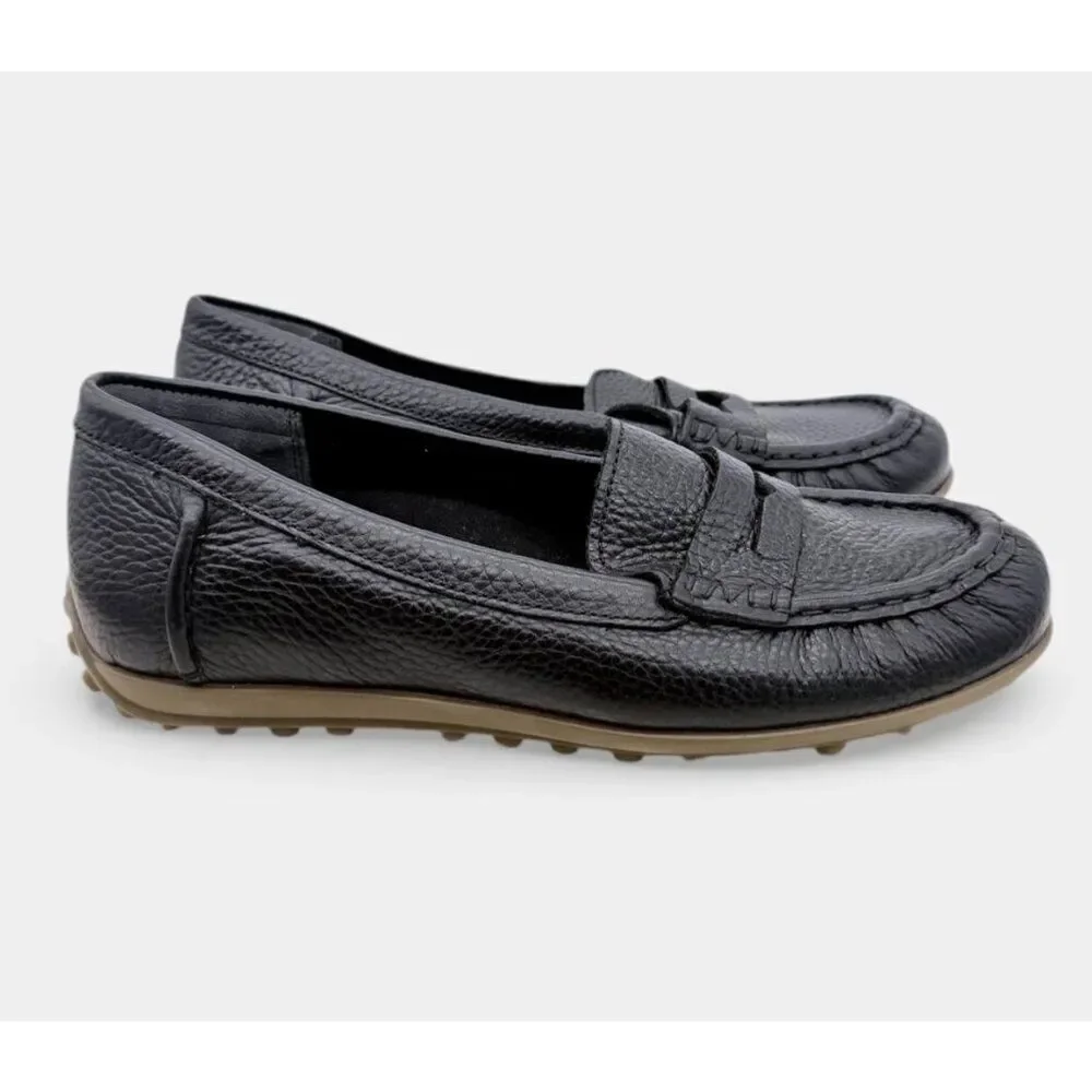 VIONIC MARCY Leather Supportive Moccasin Loafer Flat Slip-On Black Size 6